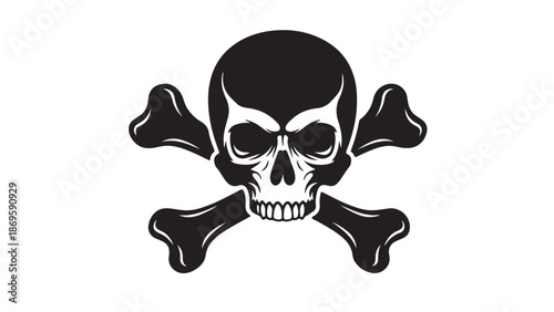 Black and White Pirate Skull and Crossbones Vector Icon