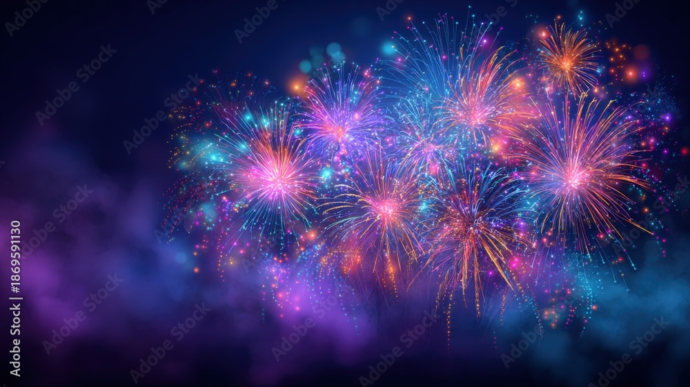Fototapeta premium Vibrant Fireworks Display Illuminating the Night Sky with Festive Colors and Celebration