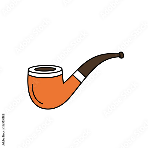Classic orange tobacco pipe with brown stem in minimalist style  
