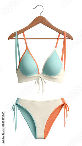 Stylish Two Piece Bikini Set on Wooden Hanger Fashionable Swimwear