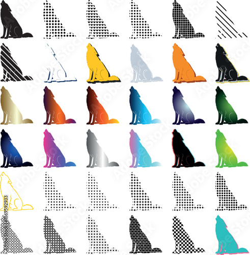 Abstract Howling Wolf Silhouettes Collection