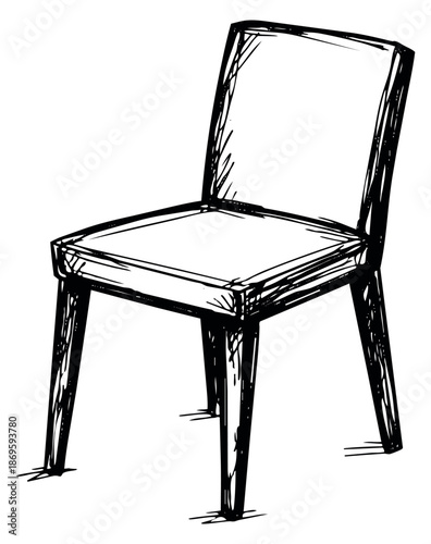 Hand drawn illustration of a chair depicting a simple seating for household objects