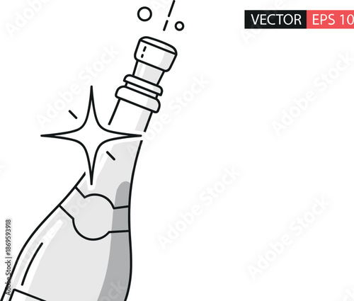 Celebratory champagne bottle popping with sparkles