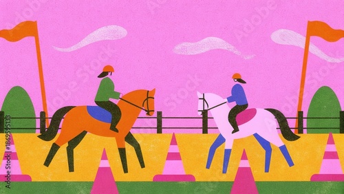 Two people on horses practicing polo outdoors