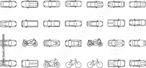 Urban transportation, showcasing the aerial view of vehicles, offering a comprehensive overview of mobility. A modern and minimalist perspective.