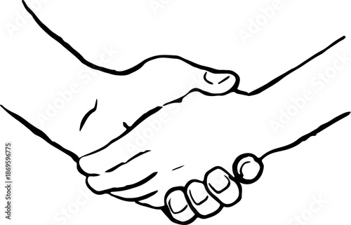 握手している手の手描きイラスト　線画
