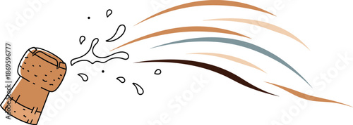 Champagne cork popping with colorful splash