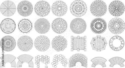 Showcasing a collection of intricate architectural elements, geometric patterns. revealing the complexity and beauty of detailed design and planning.