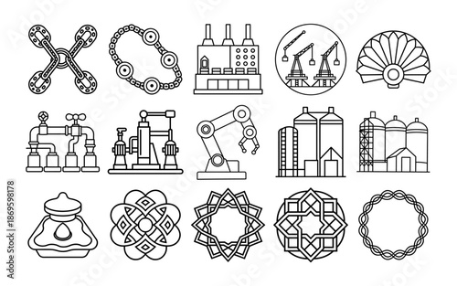 Weather and environment icons collection in simple line art style for educational coloring sheets, black and white vector design for kids