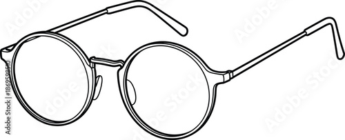 Classic Round Frame Eyeglasses Vector Illustration in Minimalist Black Line Art Style for Optician Fashion and Vision Care Graphic Design