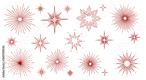 Red sparkler firework designs isolated on white background for festive occasions