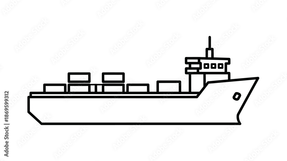 Fototapeta premium Cargo ship container vessel line art icon.