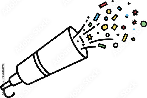 Confetti popper exploding colorful shapes and stars