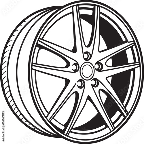  Alloy Car Wheel Rim Illustration – Perspective View