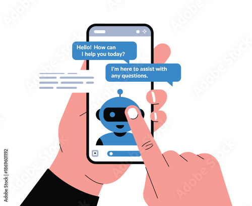 Person interacts with digital chatbot assistant displayed clearly on a.