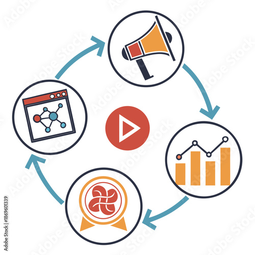 Digital Marketing and Business Promotion Illustration – SEO, Email, Analytics Vector