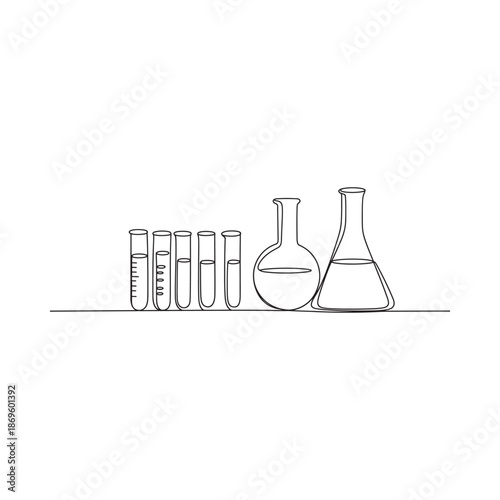 A simple sketch depicting various laboratory glassware items arranged in a linear style