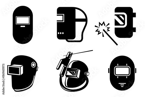 Welding Mask Black Icon Set Symbol Sign,Vector Illustration, Isolated On White Background Label.EPS10