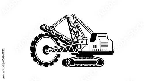Heavy bucket wheel excavator mining machinery icon.