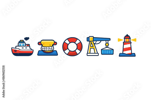 Nautical Icons on a Blurred Background