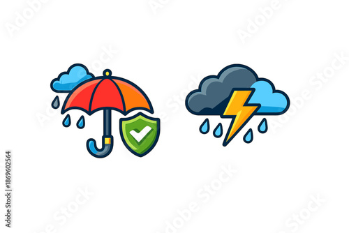 Umbrella and Storm Cloud Icons