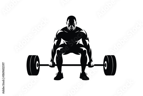 Silhouette of a man lifting a barbell, representing strength and fitness