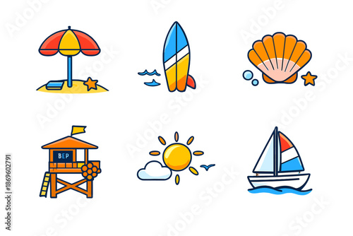 Summer beach icons collection