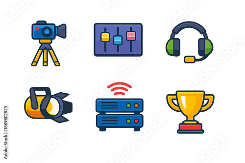 Set of flat icons for streaming and broadcast production