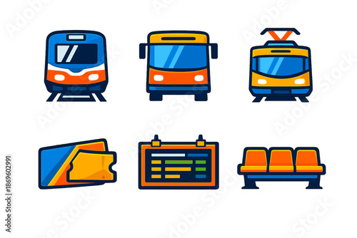 Set of transportation and travel icons on a dark background