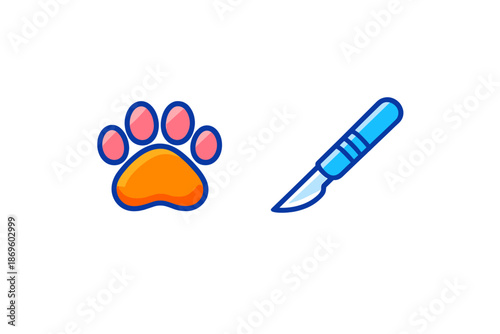 Paw Print and Scalpel Icons with Neon Glow
