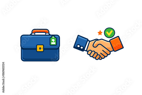 Business deal icon with briefcase and handshake