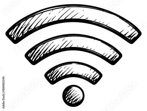 Hand drawn line art illustration of a wifi symbol depicting wireless signal for digital communication