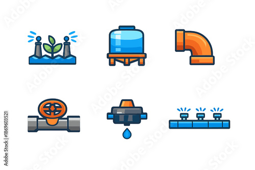 Water infrastructure and industrial icons