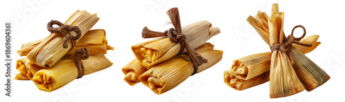 Wallpaper Mural Peru Corn tamales with meat filling and steamed vegetables, wrapped in corn husks, isolated on white background Torontodigital.ca