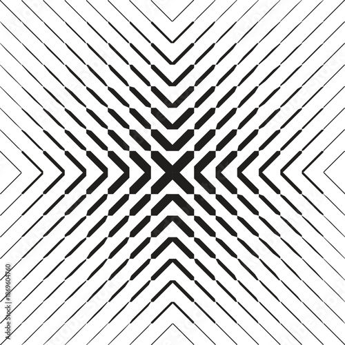 Abstract black and white geometric pattern with radiating lines