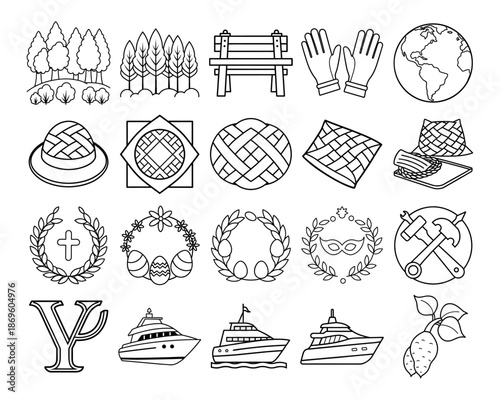 Sports and Fitness Icon Set for Coloring Page, Athletic Equipment Line Art Illustration Design for Sports Fans Activity Book