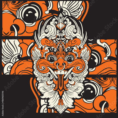Illustration vector graphic of balinese barong,can be used as t-shirt