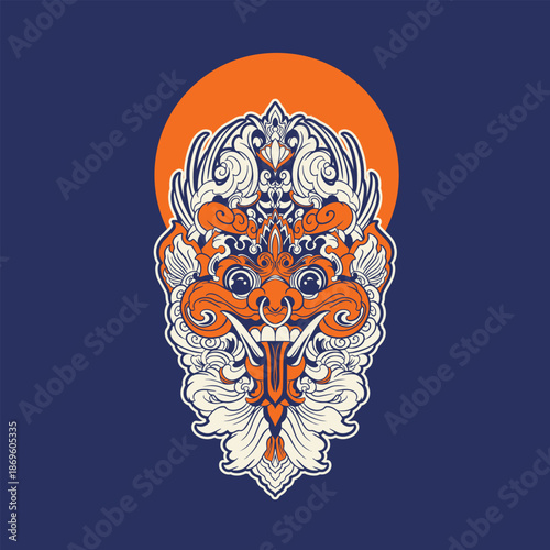 Illustration vector graphic of balinese barong,can be used as t-shirt