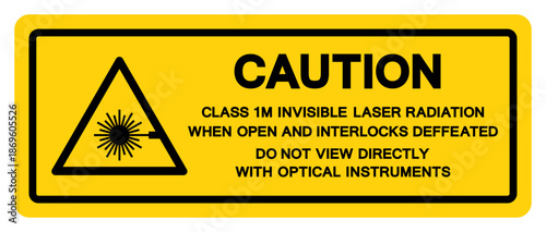 Caution Class 1M Invisible Laser Radiation Symbol Sign,Vector Illustration, Isolate On White Background Label.EPS10