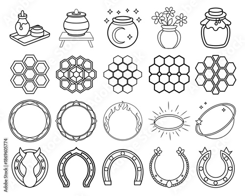 Travel and Vacation Symbol Icon Set for Coloring Page, Line Art Design with Luggage, Planes, and Beach Items for Adventure Planning