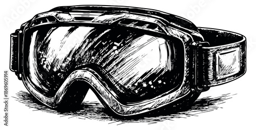 Hand drawn illustration of ski goggles depicting essential winter sports gear for outdoor activities