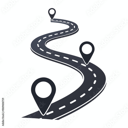 Perspective View of a Winding Gray Road, Highway Lane Illustration for Transportation Design