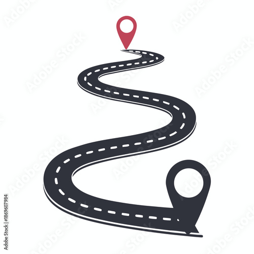 Curvy Gray Highway Vector Illustration with White Dashed Lines for Travel and Map Navigation