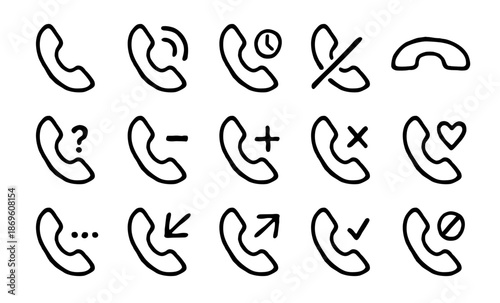 Phone calling hang up call button ringtone Icon Doodle vector set collection 