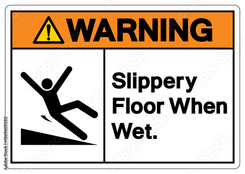 Warning Slippery Floor When Wet Symbol Sign,Vector Illustration, Isolate On White Background Label. EPS10