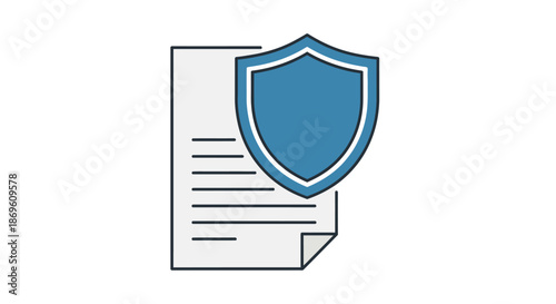 Secure Document Illustration with Shield Symbol Protecting Confidential Information in a Simple Design