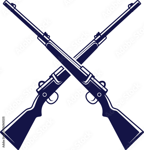Dark blue vector graphic of crossed rifles forming a stylized military emblem symbolizing defense, readiness, and armed forces identity.