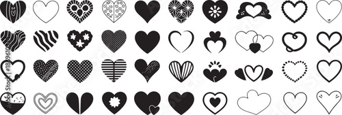 Black Heart Icon Set Collection, Modern Love Symbols for Graphic Design