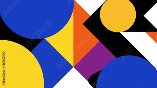 A vibrant geometric illustration featuring circles and shapes in various colors