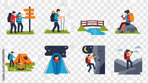 Hiking and Camping Icons Set for Outdoor Adventures.